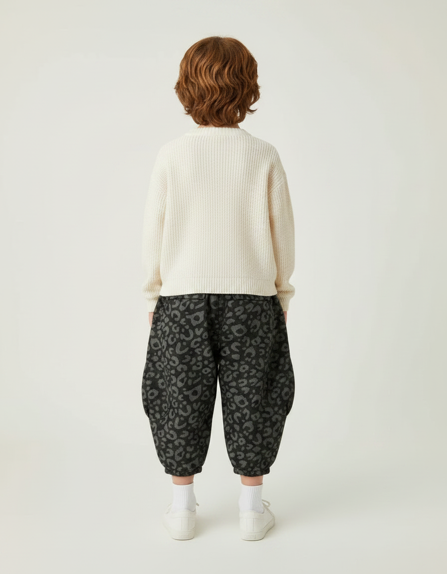 Pantalon Léopard Enfant Ample Molletonné Gris Imprimé - vue 2