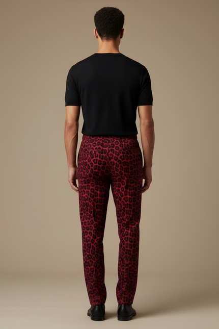 Pantalon Léopard Rouge Slim Imprimé Homme Chaînes - Maille - vue 2