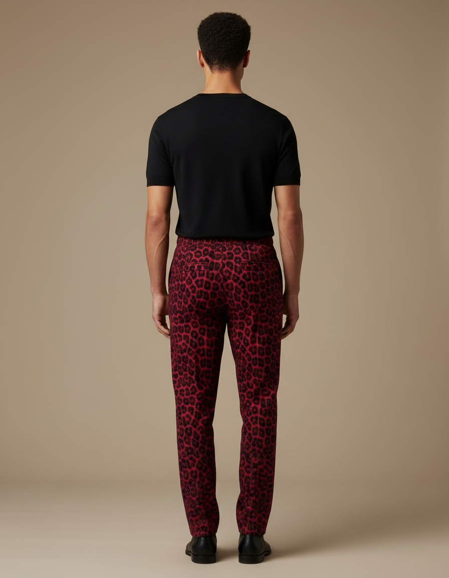 Pantalon Léopard Rouge Slim Imprimé Homme Chaînes - Maille - vue 2
