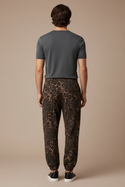 Pantalon Léopard Marron Ample Imprimé Streetwear Homme - Molleton - vue 2