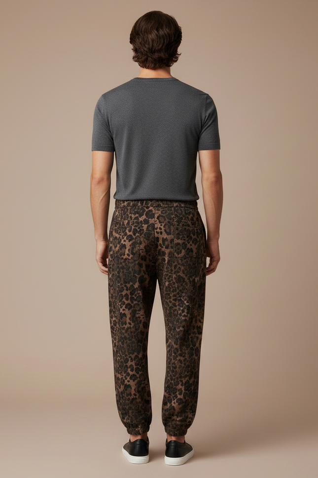 Pantalon Léopard Marron Ample Imprimé Streetwear Homme - Molleton - vue 2