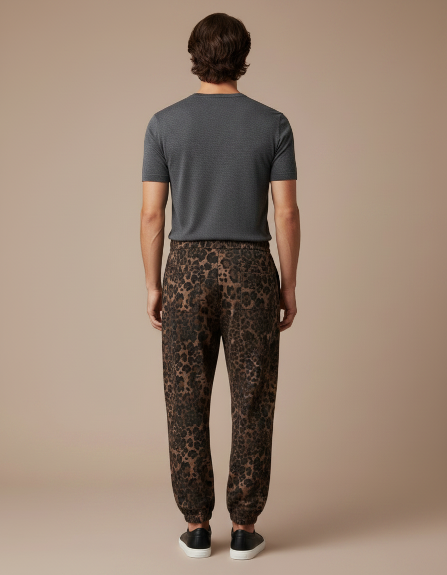 Pantalon Léopard Marron Ample Imprimé Streetwear Homme - Molleton - vue 2