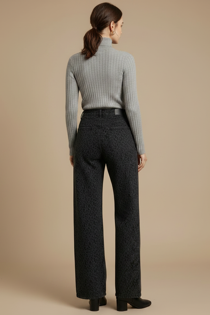 Pantalon Léopard Noir Imprimé Ample Denim Femme - Jean - vue 2