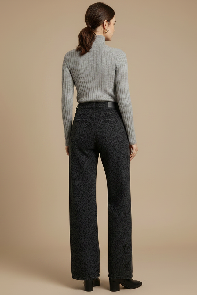 Pantalon Léopard Noir Imprimé Ample Denim Femme - Jean - vue 2