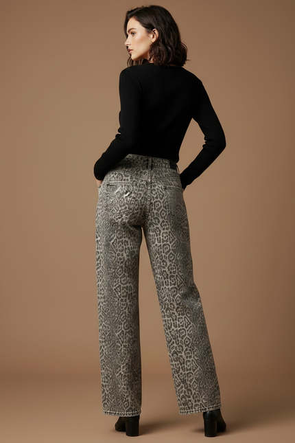 Pantalon Léopard Jean Ample Délavé Femme - Imprimé - vue 2