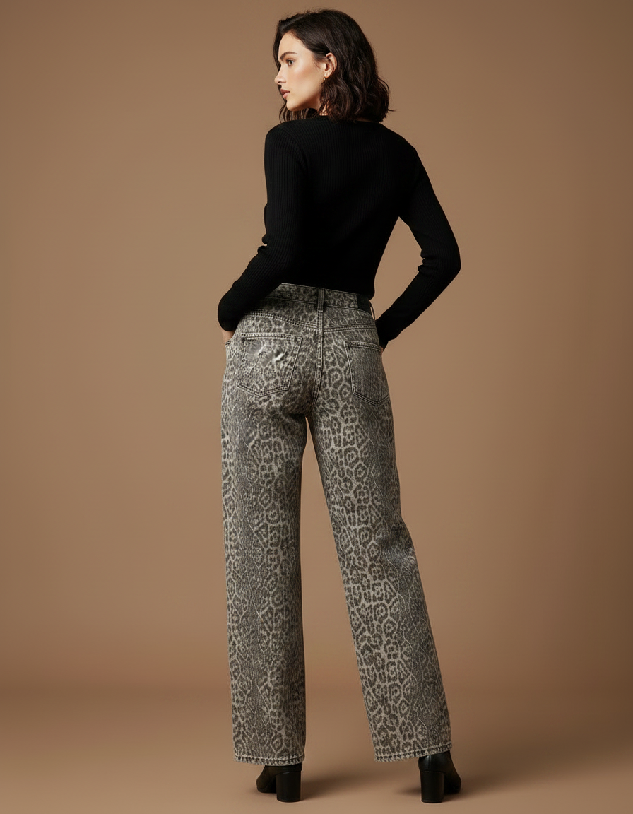 Pantalon Léopard Jean Ample Délavé Femme - Imprimé - vue 2