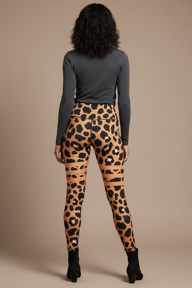 Pantalon Léopard Taille Haute Slim Fit Imprimé Marron - Polyester - vue 2