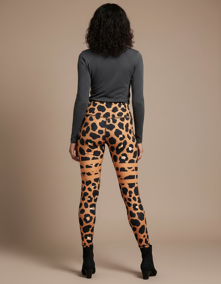 Pantalon Léopard Taille Haute Slim Fit Imprimé Marron - Polyester - vue 2
