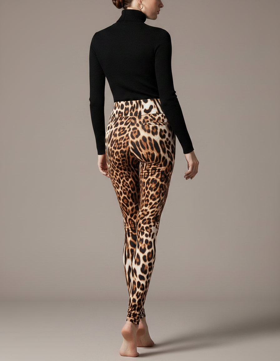 Pantalon Léopard Imprimé Moulant Taille Haute Stretch - Polyester - vue 2
