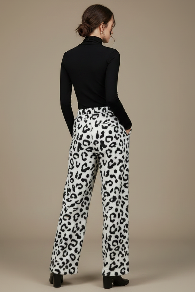 Pantalon Léopard Blanc Noir Ample Molletonné Femme - Imprimé - vue 2