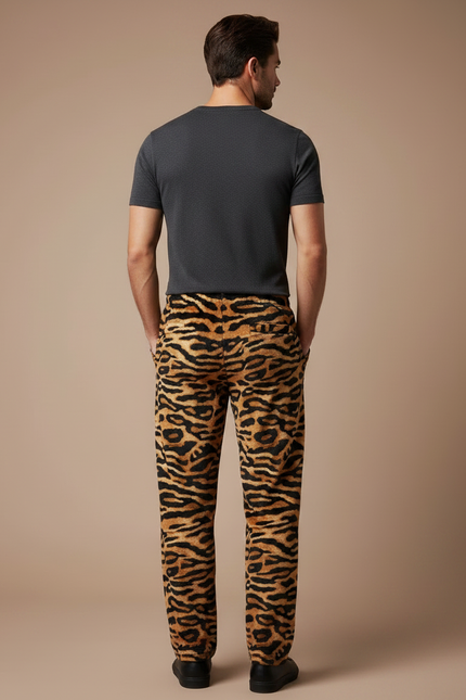 Pantalon Léopard Marron Ample Imprimé Doux Homme - Molleton - vue 2