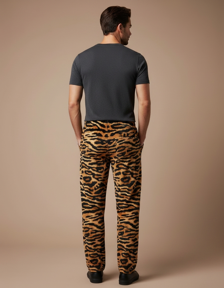 Pantalon Léopard Marron Ample Imprimé Doux Homme - Molleton - vue 2