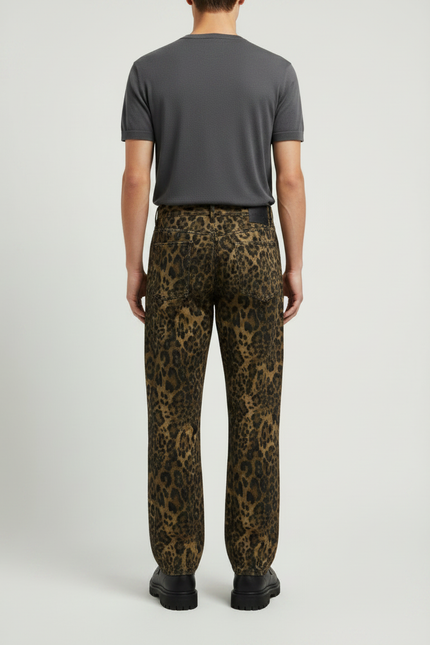 Pantalon Léopard Homme Imprimé Ample Marron Casual - Toile - vue 2