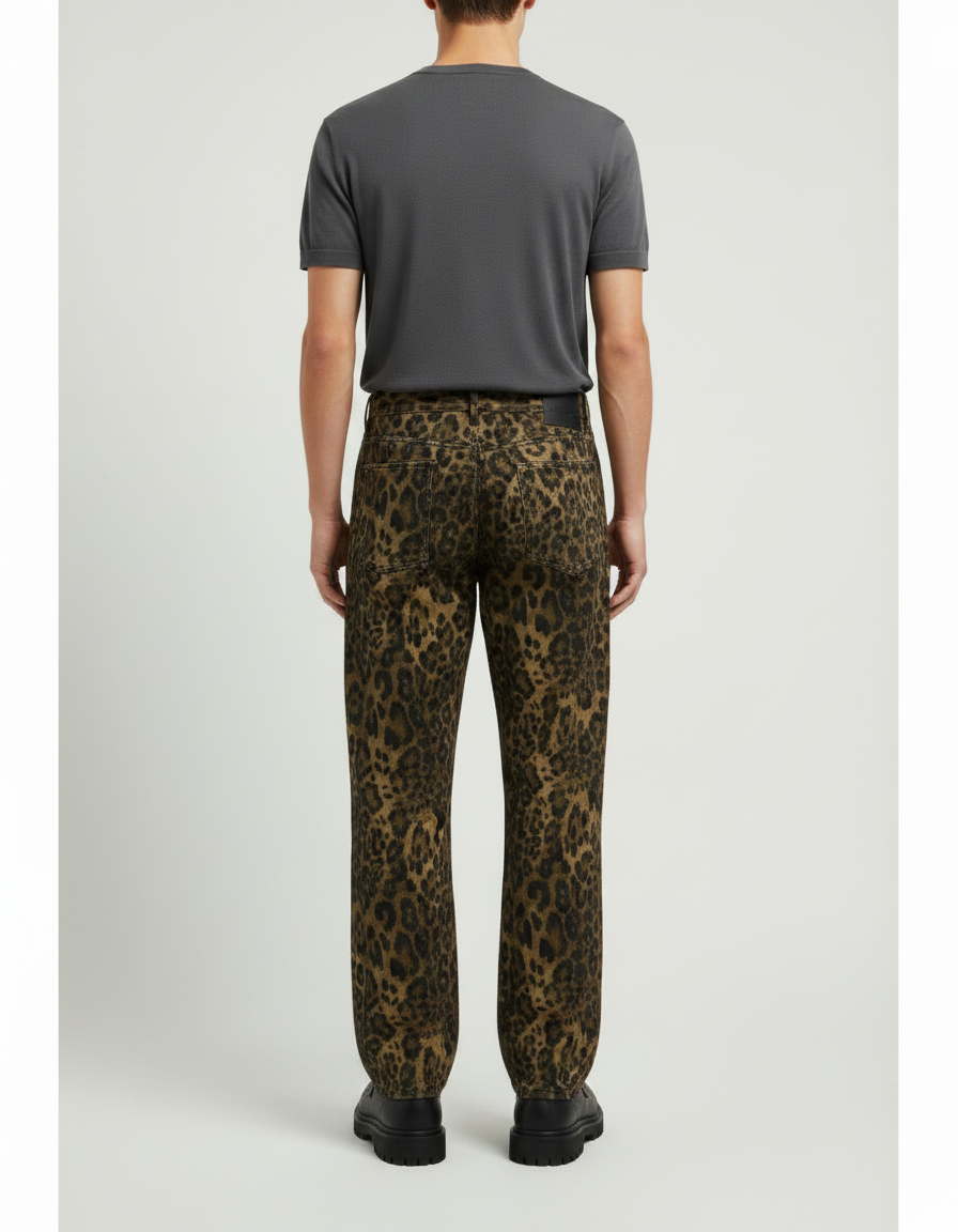 Pantalon Léopard Homme Imprimé Ample Marron Casual - Toile - vue 2