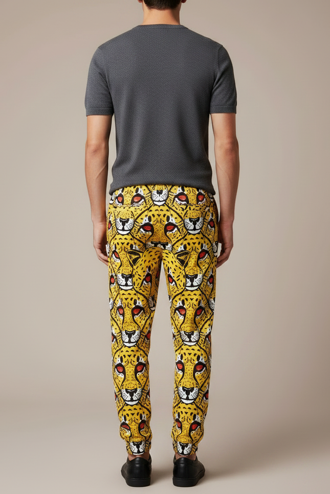 Pantalon Léopard Jaune Imprimé Visage Animal Homme - Molleton - vue 2