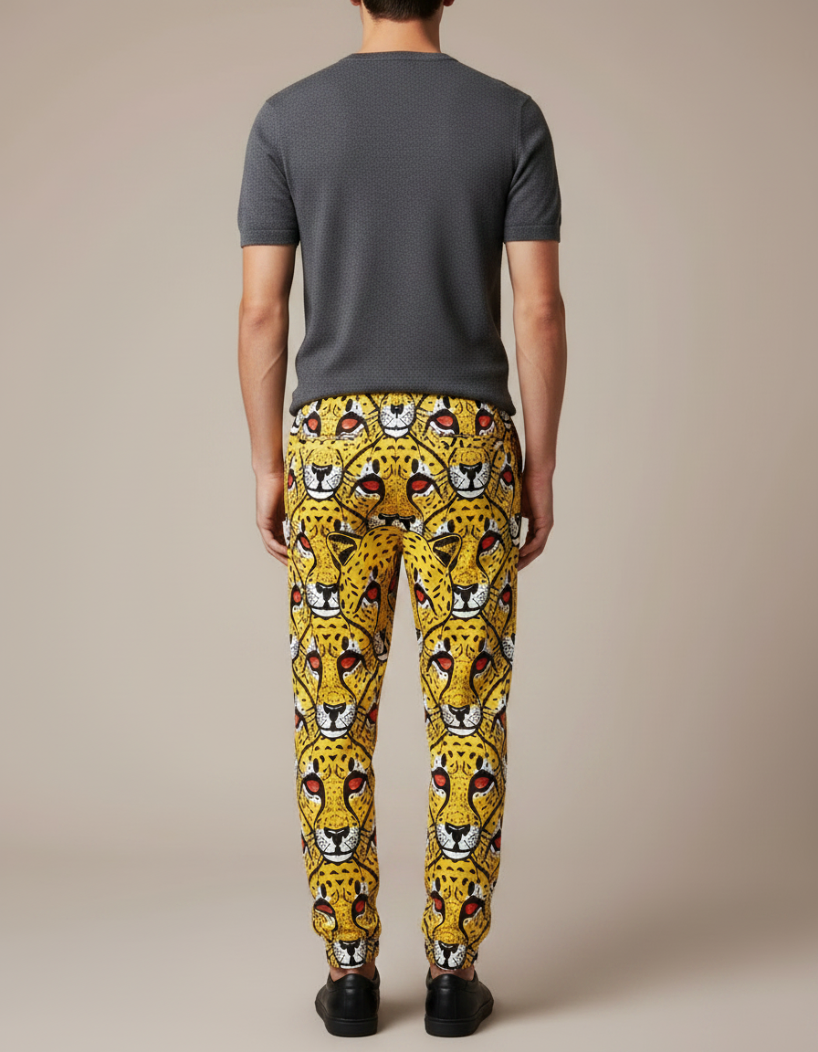 Pantalon Léopard Jaune Imprimé Visage Animal Homme - Molleton - vue 2