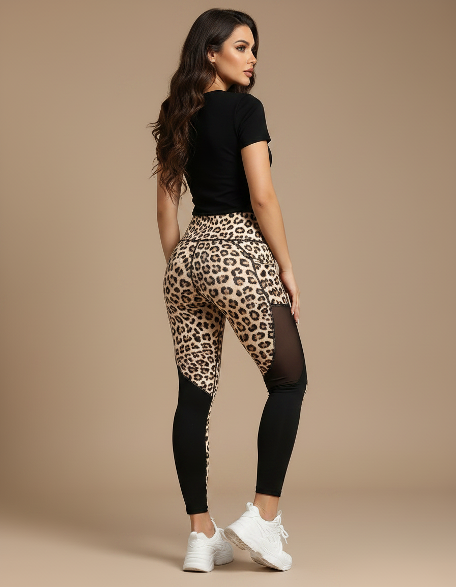 Pantalon Léopard Marron Moulant Imprimé Sport Femme - Polyester - vue 2