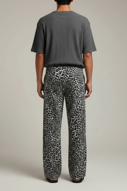 Pantalon Léopard Gris Ample Décontracté Fluide Confortable - Viscose - vue 2