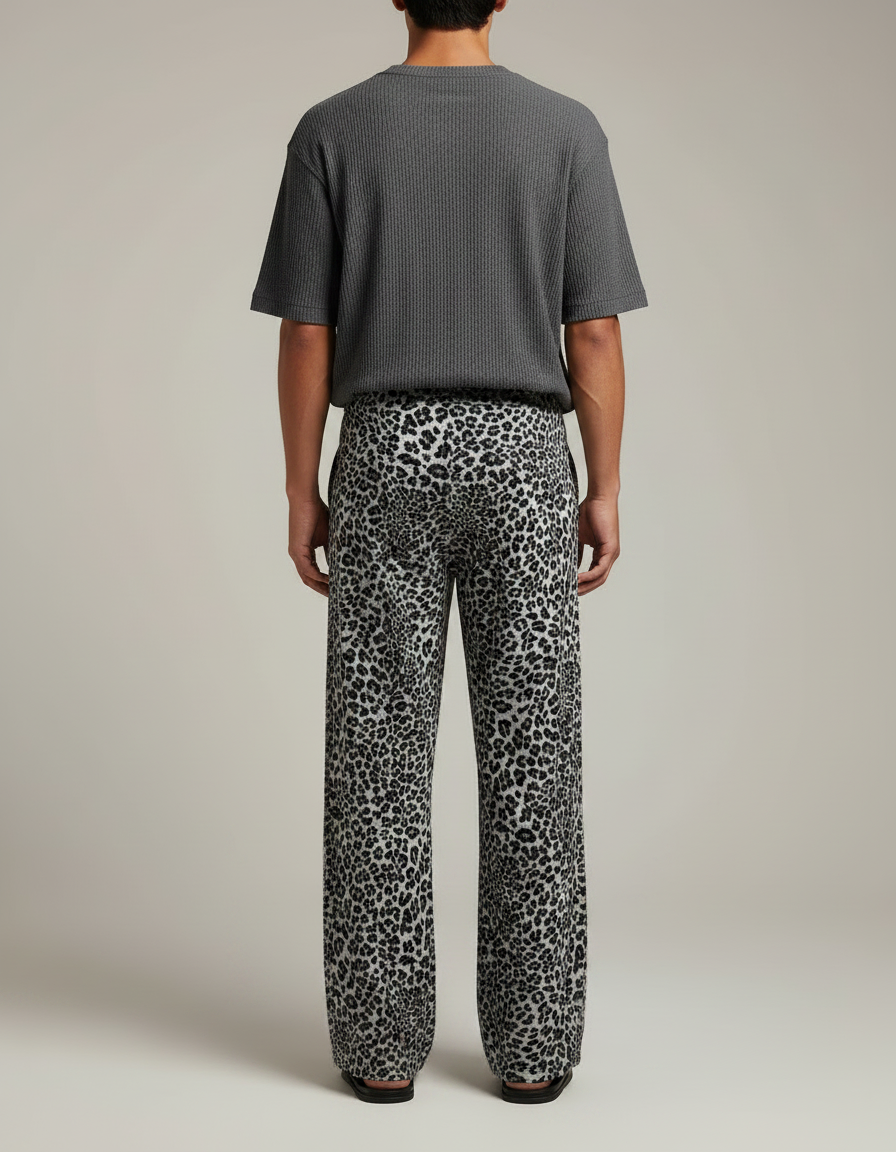 Pantalon Léopard Gris Ample Décontracté Fluide Confortable - Viscose - vue 2