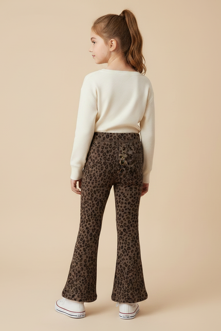 Pantalon Léopard Marron Évasé Imprimé Hello Kitty - Molleton - vue 2