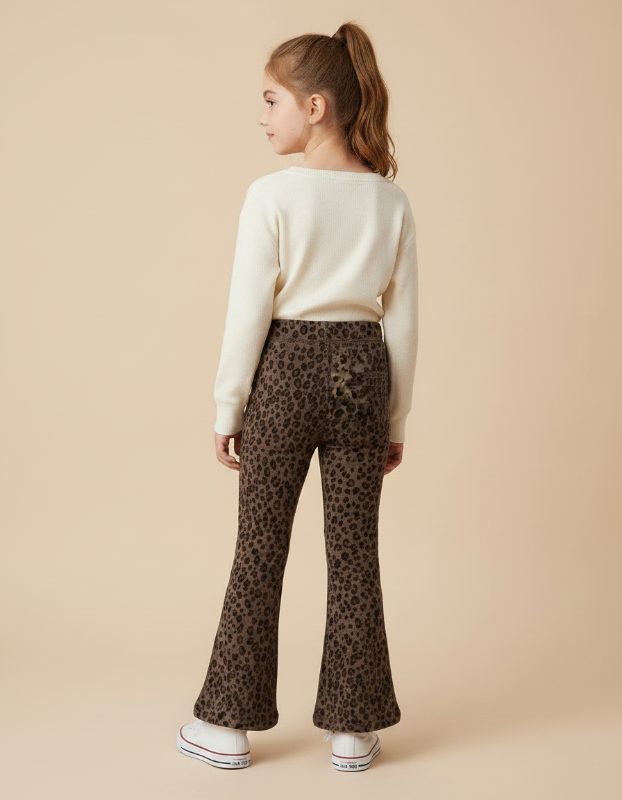 Pantalon Léopard Marron Évasé Imprimé Hello Kitty - Molleton - vue 2