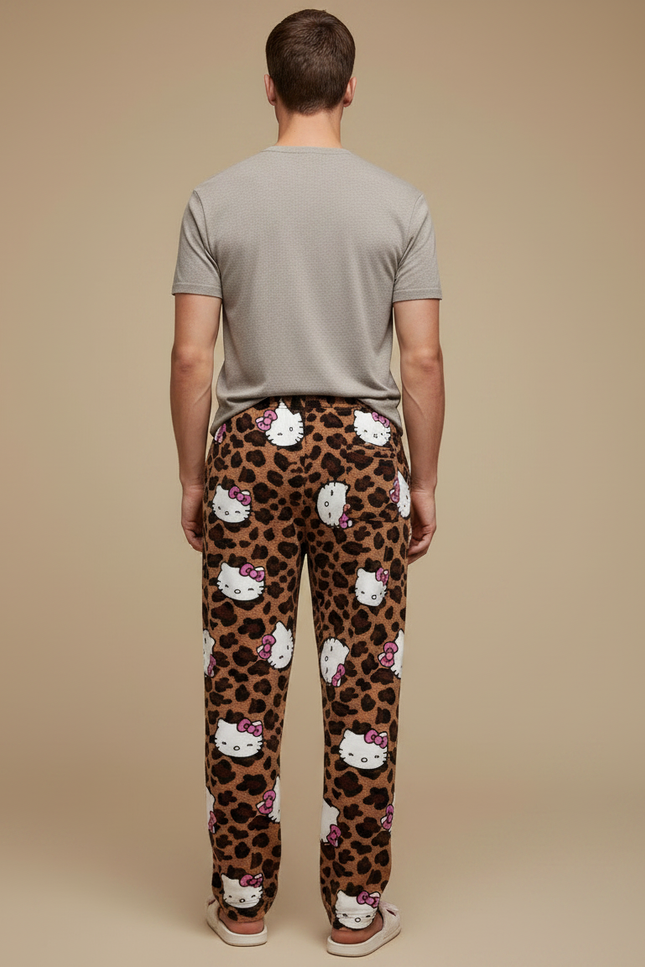 Pantalon Léopard Marron Hello Kitty Doux Ample Homme - Molleton - vue 2