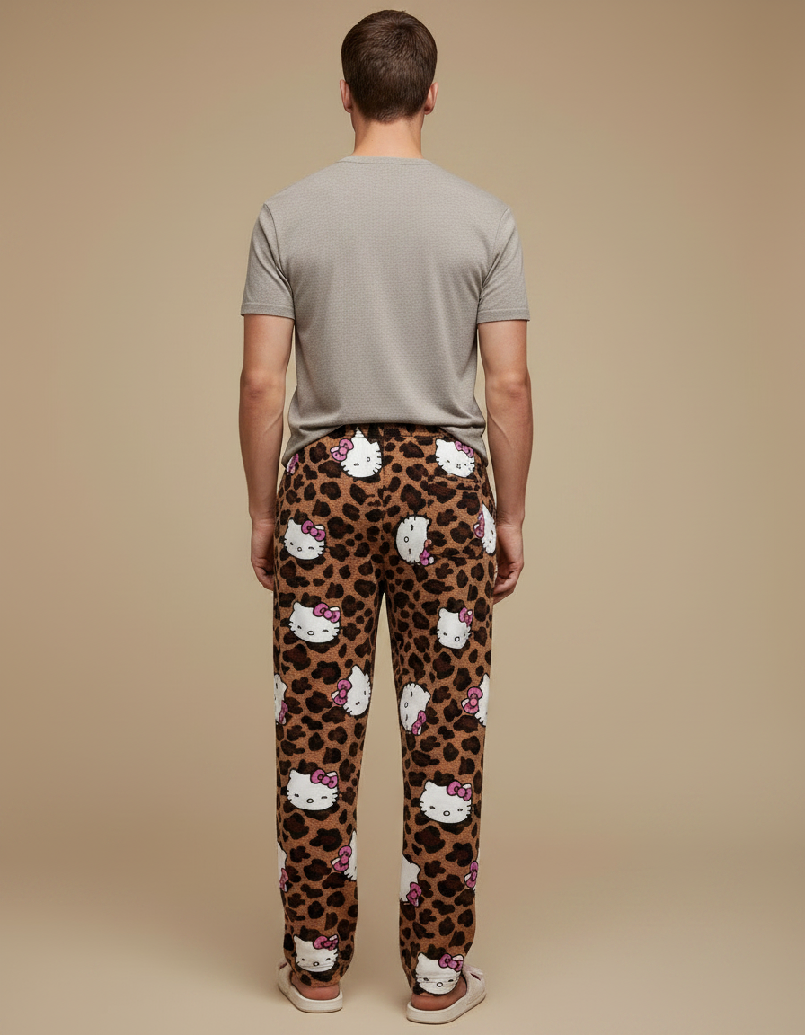 Pantalon Léopard Marron Hello Kitty Doux Ample Homme - Molleton - vue 2
