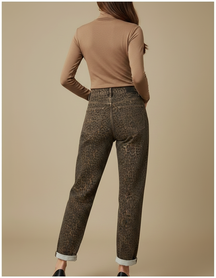 Pantalon Leopard Taille Haute - Imprimé Jean - vue 2