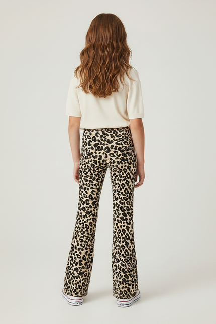 Pantalon Léopard Évasé Imprimé Marron Ajusté Fille - Maille - vue 2