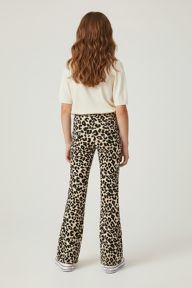 Pantalon Léopard Évasé Imprimé Marron Ajusté Fille - Maille - vue 2