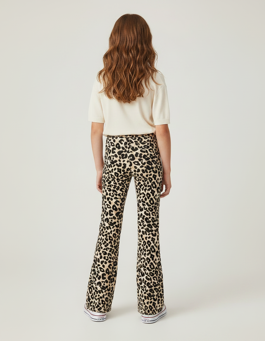 Pantalon Léopard Évasé Imprimé Marron Ajusté Fille - Maille - vue 2