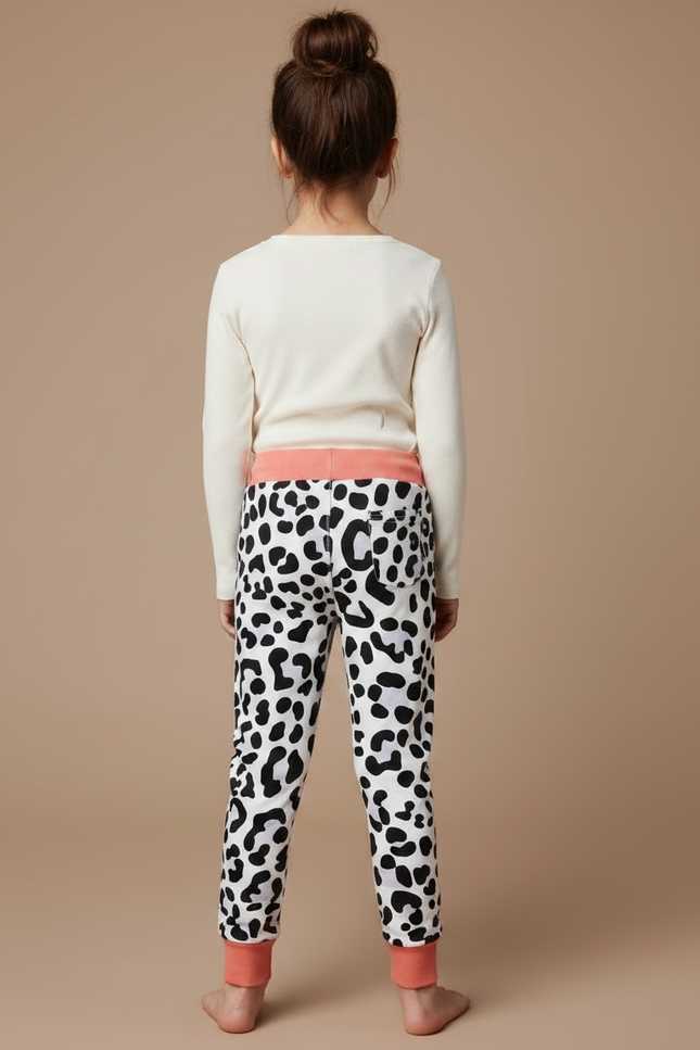 Pantalon Léopard Enfant Blanc Noir Confortable Coton - Imprimé Molleton - vue 2