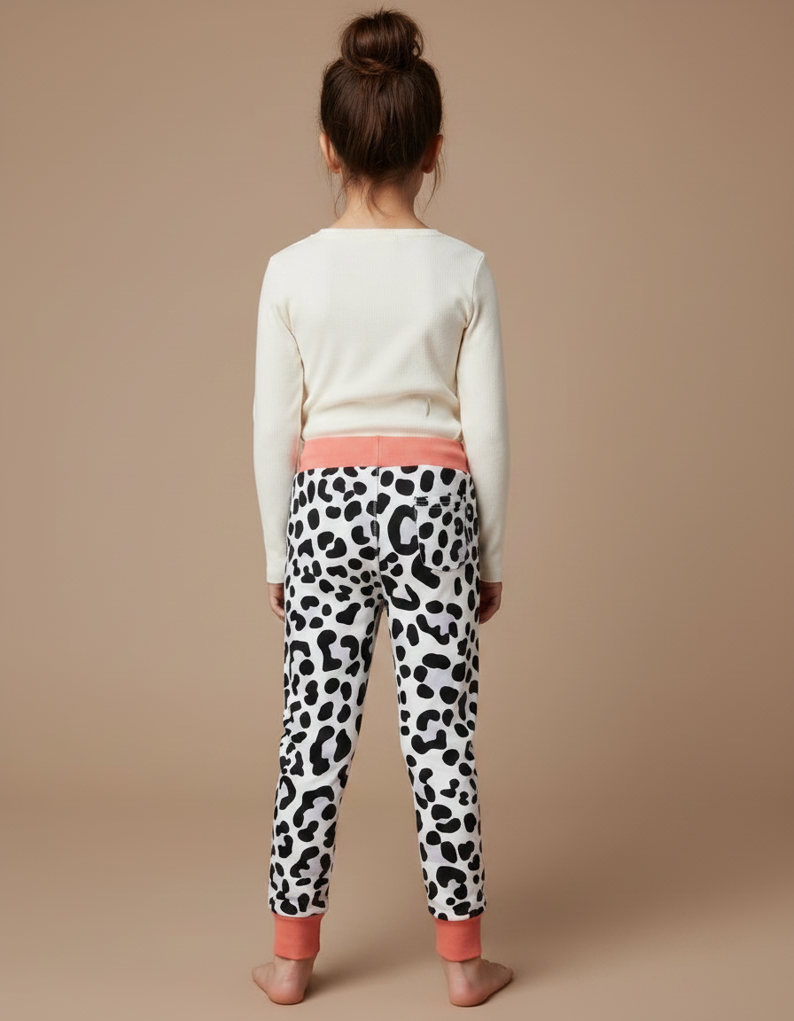 Pantalon Léopard Enfant Blanc Noir Confortable Coton - Imprimé Molleton - vue 2