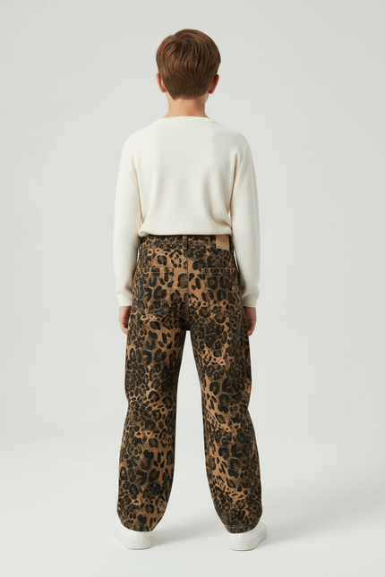 Pantalon Léopard Ample Marron Imprimé Garçon Coton - vue 2