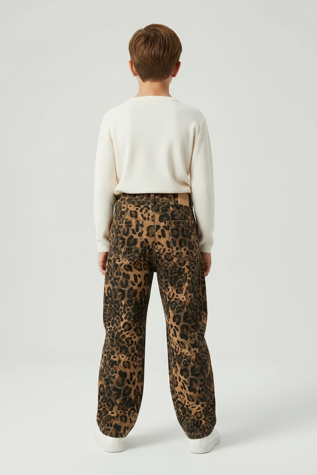Pantalon Léopard Ample Marron Imprimé Garçon Coton - vue 2