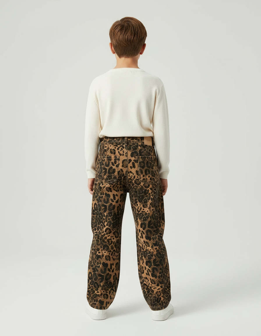 Pantalon Léopard Ample Marron Imprimé Garçon Coton - vue 2
