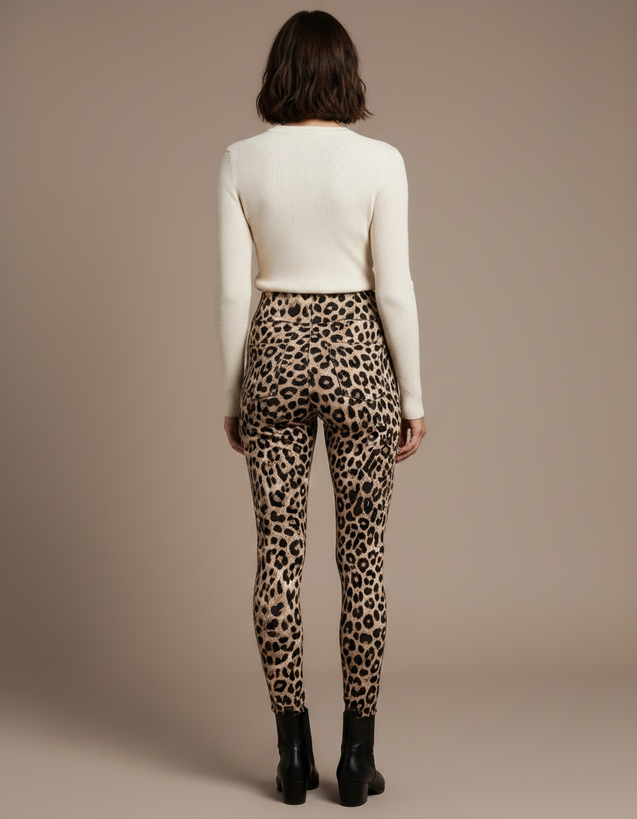 Pantalon Léopard Femme Taille Haute Moulant Stretch Imprimé - Maille - vue 2