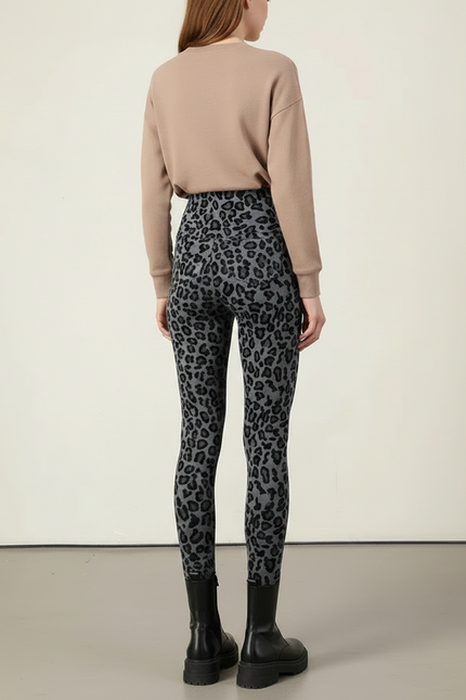 Pantalon Léopard Gris Slim Chaud Stretch Femme - Molleton - vue 2