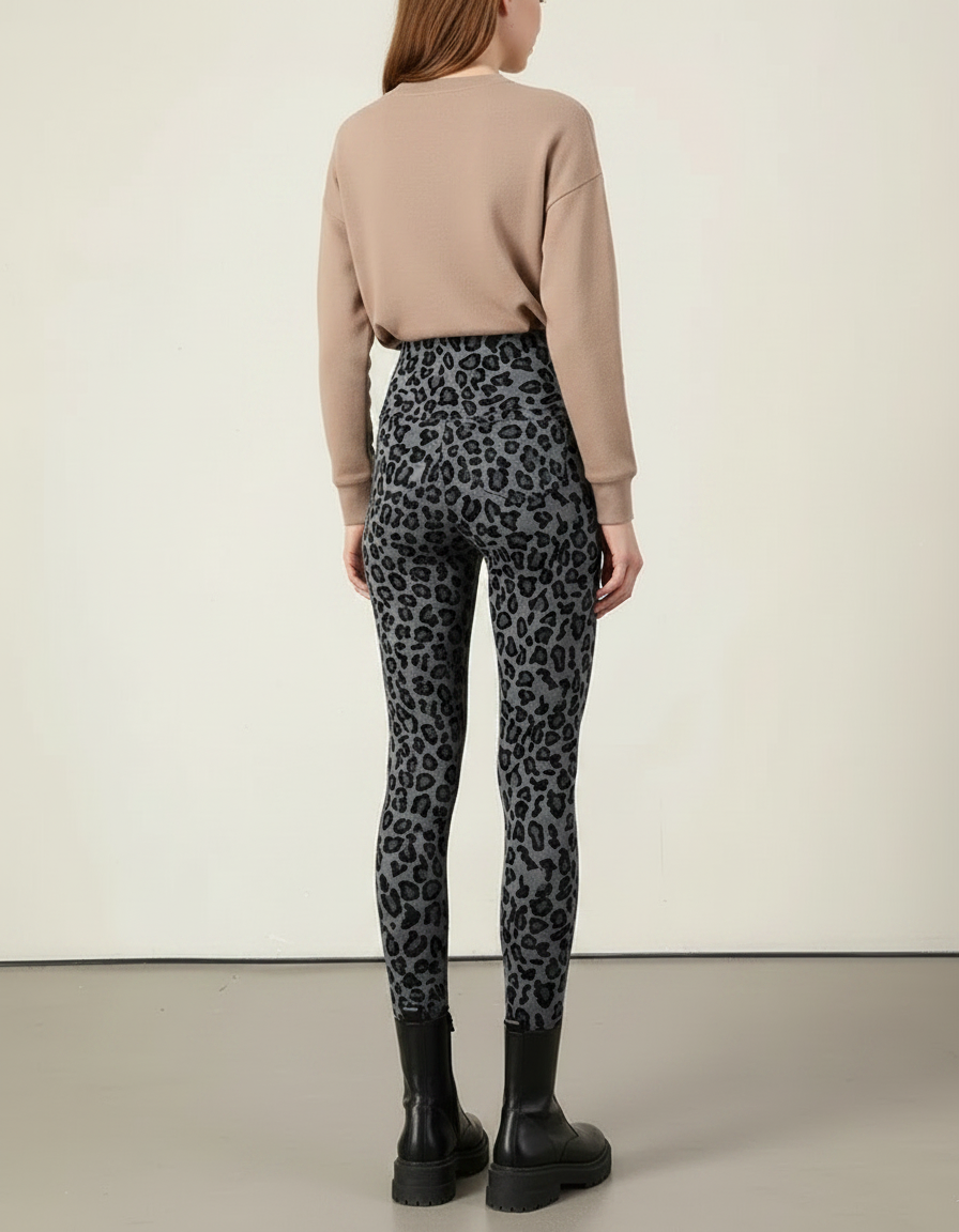 Pantalon Léopard Gris Slim Chaud Stretch Femme - Molleton - vue 2