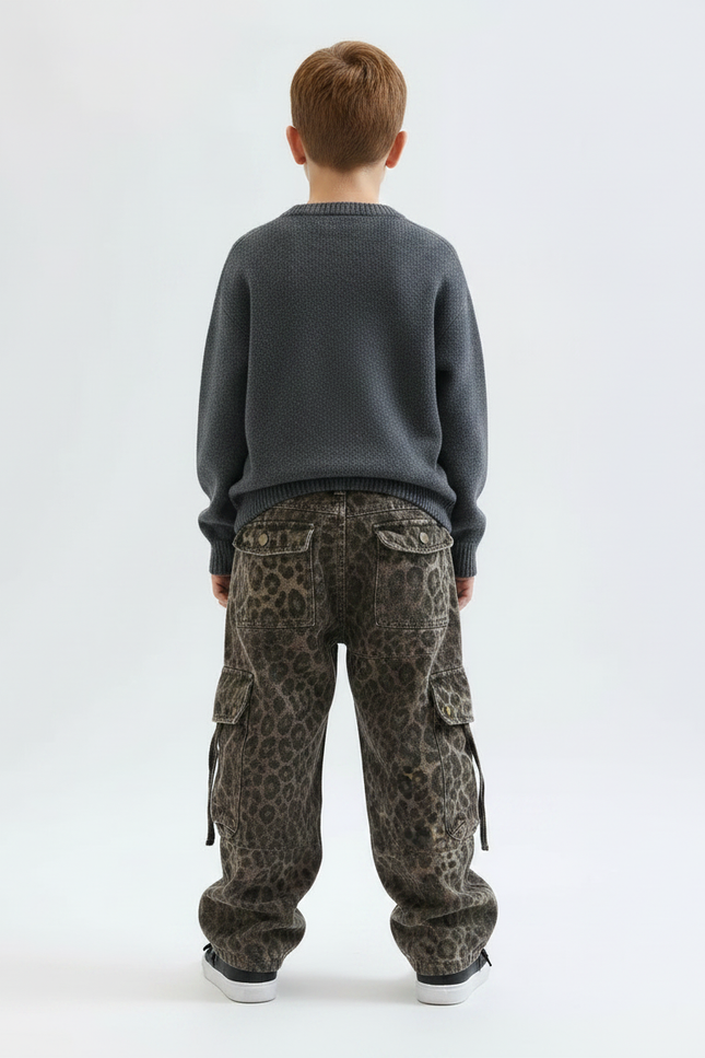 Pantalon Léopard Cargo Ample Garçon Imprimé Marron - Toile - vue 2