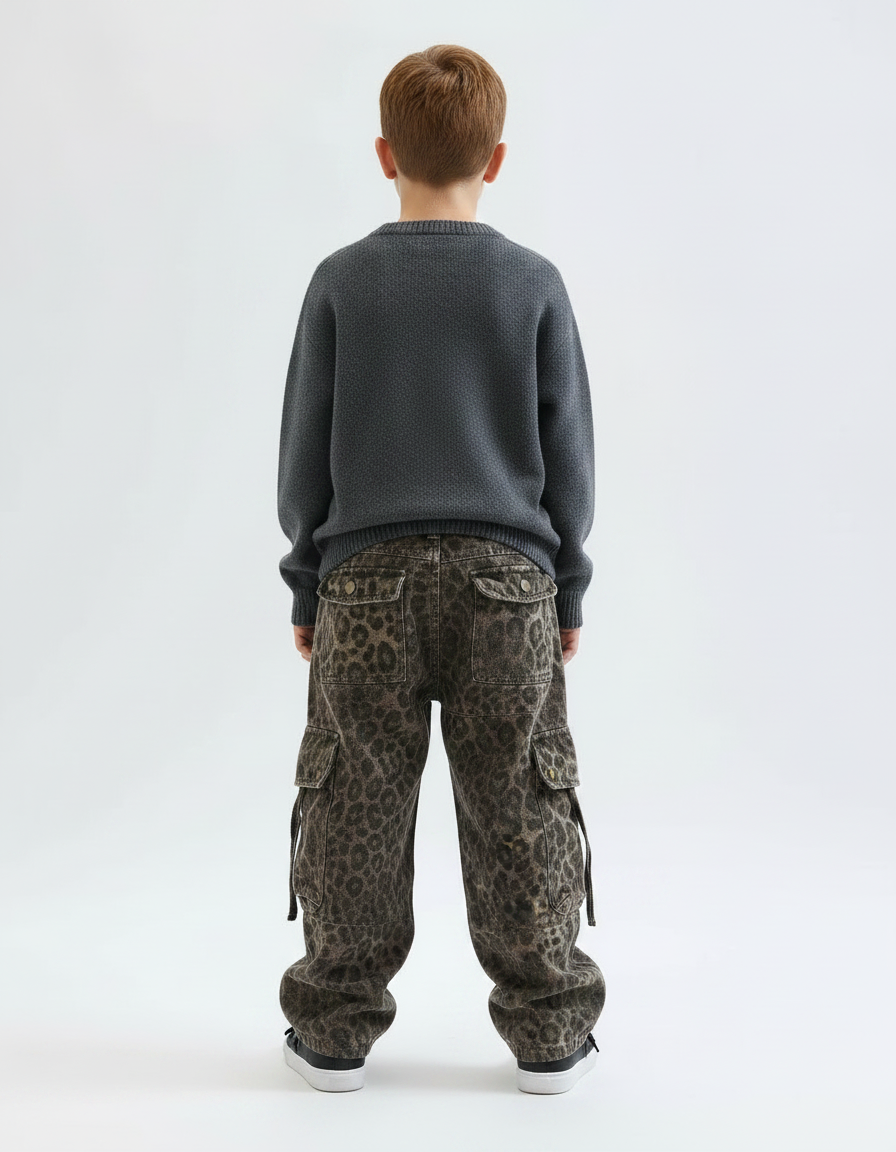 Pantalon Léopard Cargo Ample Garçon Imprimé Marron - Toile - vue 2