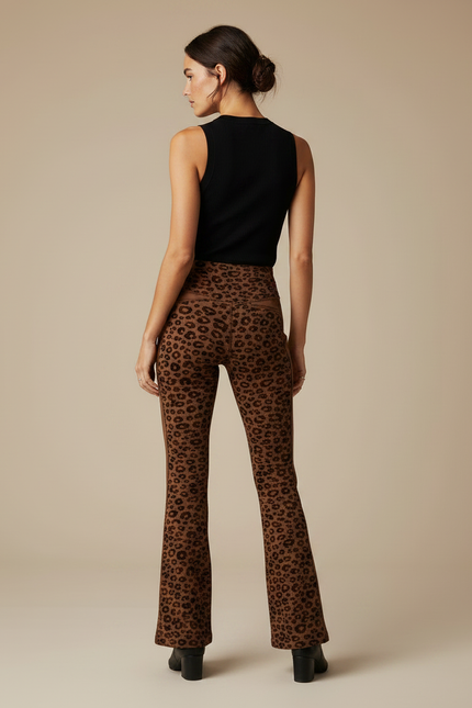 Pantalon Léopard Marron Évasé Imprimé Animal Confortable - Maille - vue 2