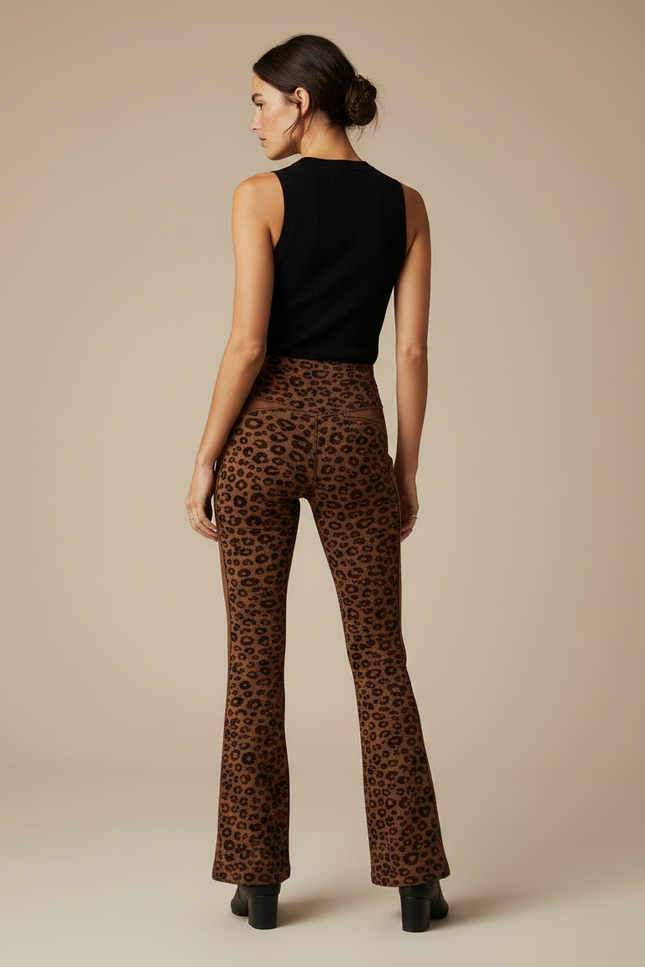 Pantalon Léopard Marron Évasé Imprimé Animal Confortable - Maille - vue 2