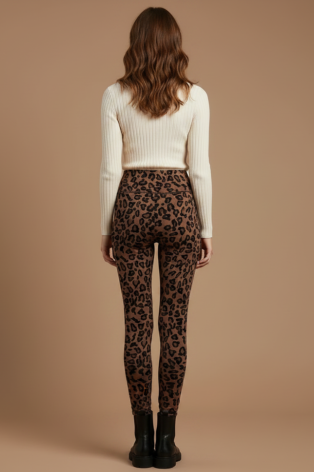 Pantalon Léopard Marron Imprimé Ajusté Femme - Maille - vue 2