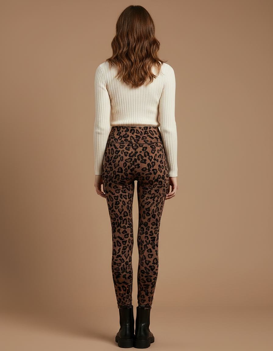 Pantalon Léopard Marron Imprimé Ajusté Femme - Maille - vue 2