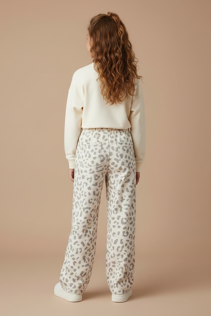Pantalon Léopard Blanc Gris Ample Décontracté Confortable - Imprimé Molleton - vue 2