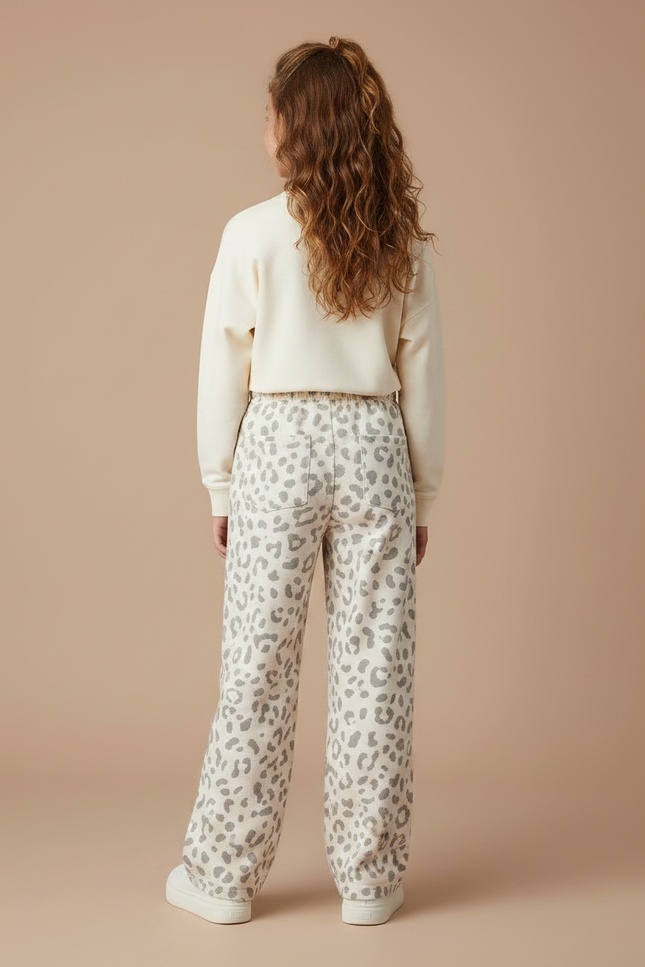 Pantalon Léopard Blanc Gris Ample Décontracté Confortable - Imprimé Molleton - vue 2