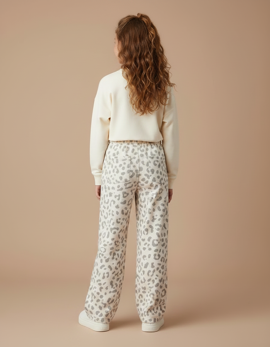 Pantalon Léopard Blanc Gris Ample Décontracté Confortable - Imprimé Molleton - vue 2
