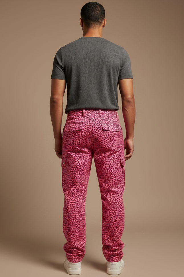 Pantalon Léopard Rose Cargo Ample Homme - Toile - vue 2