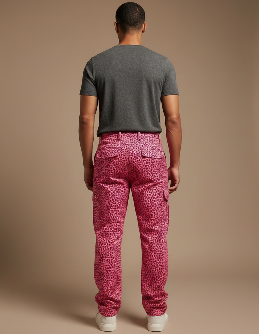 Pantalon Léopard Rose Cargo Ample Homme - Toile - vue 2